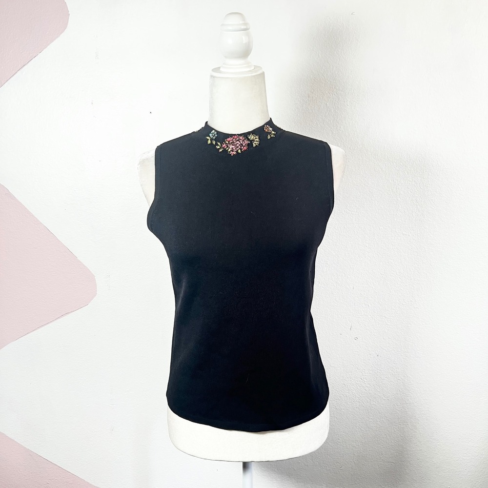 Vtg y2k Beaded Tank Top Large Black 2000s Festival‎ Boho